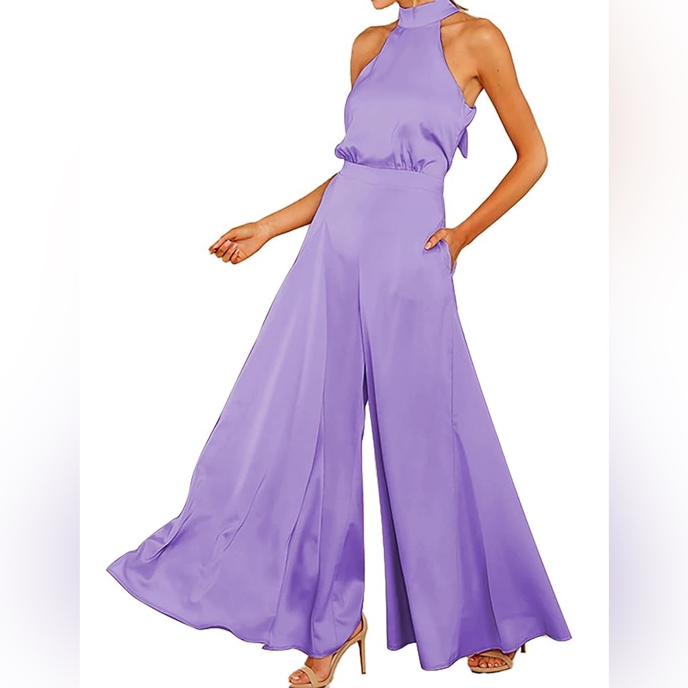 Chic, flowy, Lilac/Lavender Halter Wide-Leg Jumpsuit
